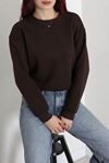 Kadın 3 İplik Bisiklet Yaka Şardonlu Sweatshirt Kahve