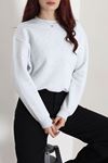 Kadın 3 İplik Bisiklet Yaka Şardonlu Sweatshirt Açıkgri
