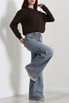 Kadın 3 İplik Bisiklet Yaka Şardonlu Sweatshirt Kahve