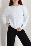 Kadın 3 İplik Bisiklet Yaka Şardonlu Sweatshirt Açıkgri