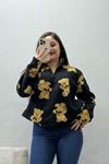 Kadın Yarım Fermuarlı Peluş Sweat Siyah