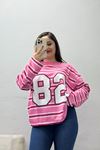 Kadın 2 İplik Çizgili Baskılı Bisiklet Yaka Sweat Pembe Model TV-102112