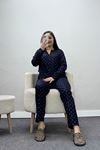 Kadın Süet Düğmeli Pijama Takımı Lacivertyıldız