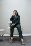 Kadın Süet Düğmeli Pijama Takımı Zümrüt