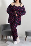 Kadın Süet Büyük Beden 3'Lü Pijama Seti Laci