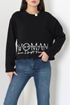 Kadın 3 İplik Şardonsuz Sweatshirt Siyah