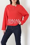Kadın 3 İplik Şardonsuz Sweatshirt Kırmızı