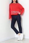 Kadın 3 İplik Şardonsuz Sweatshirt Kırmızı