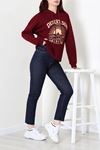 Kadın Üç İplik Kapüşonlu Baskılı Sweat Bordo Model TV-101833