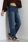 Kadın Beli Lastikli Baggy Kot Pantolon Koyumavi