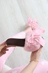 Kadın Kurdeleli Peluş Ev Terliği Pembe