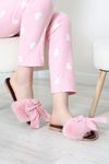 Kadın Kurdeleli Peluş Ev Terliği Pembe