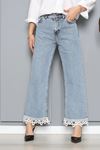 Kadın Denim Dantel Paçalı Kot Pantolon Açıkmavi