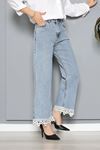 Kadın Denim Dantel Paçalı Kot Pantolon Açıkmavi