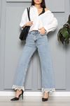 Kadın Denim Dantel Paçalı Kot Pantolon Açıkmavi