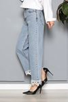 Kadın Denim Dantel Paçalı Kot Pantolon Açıkmavi