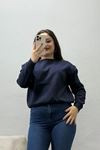 Kadın 3 İplik Bisiklet Yaka Şardonlu Sweatshirt Lacivert