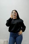 Kadın 3 İplik Bisiklet Yaka Şardonlu Sweatshirt Siyah