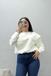 Kadın 3 İplik Bisiklet Yaka Şardonlu Sweatshirt Ekru