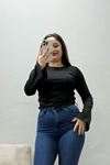 Kadın Bisiklet Yaka İspanyol Kol Dalgıç Body Siyah