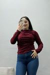 Kadın Sandy Taş Detaylı Drapeli Bluz Bordo