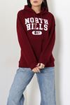 Kadın Kapşonlu Baskılı Sweat Bordo Model TV-101456