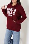Kadın Kapşonlu Baskılı Sweat Bordo Model TV-101456