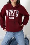 Kadın Kapşonlu Baskılı Sweat Bordo Model TV-101456