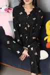 Kadın Süet Düğmeli Pijama Takımı Siyahayı
