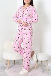 Kadın Süet Düğmeli Pijama Takımı Pembeyeşil