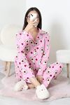 Kadın Süet Düğmeli Pijama Takımı Pembeyeşil