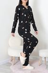 Kadın Süet Düğmeli Pijama Takımı Siyahayı