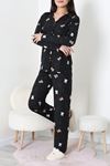 Kadın Süet Düğmeli Pijama Takımı Siyahayı