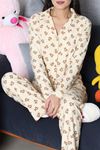 Kadın Süet Düğmeli Pijama Takımı Kremkahve