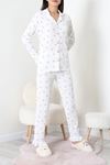 Kadın Bürümcük Düğmeli Pijama Takımı Beyazçiçek