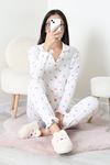 Kadın Bürümcük Düğmeli Pijama Takımı Beyazçiçek