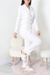Kadın Bürümcük Düğmeli Pijama Takımı Beyazçiçek