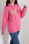 Kadın Üç İplik Baskılı Kapüşonlu Sweat Pembe