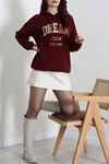 Kadın Üç İplik Baskılı Kapüşonlu Sweat Bordo