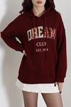 Kadın Üç İplik Baskılı Kapüşonlu Sweat Bordo