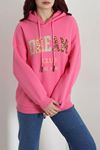 Kadın Üç İplik Baskılı Kapüşonlu Sweat Pembe