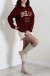 Kadın Üç İplik Baskılı Kapüşonlu Sweat Bordo