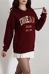 Kadın Üç İplik Baskılı Kapüşonlu Sweat Bordo