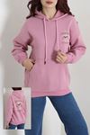 Kadın Üç İplik Kapşonlu Baskılı Sweat Pembe Model TV-101953