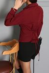 Kadın Poplin Korse Detaylı Gömlek Bordo
