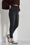 Kadın Beli Lastikli Dar Paça Kot Pantolon Koyufüme