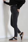 Kadın Beli Lastikli Dar Paça Kot Pantolon Füme