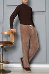 Erkek Beli Lastikli Kadife Baggy Pantolon Bej