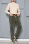 Erkek Beli Lastikli Kadife Baggy Pantolon Haki