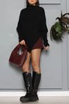 Kadın Yaka Detaylı Asimetrik Kesim Triko Kazak Siyah